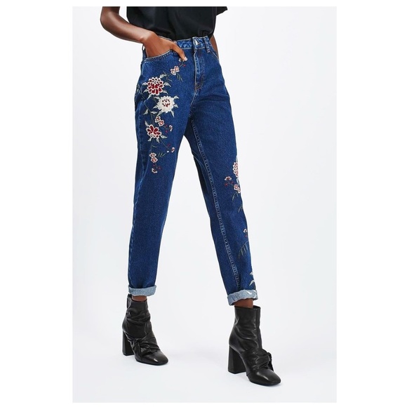 Topshop Denim - Topshop Embroidered High Rise Mom Jeans Blogger